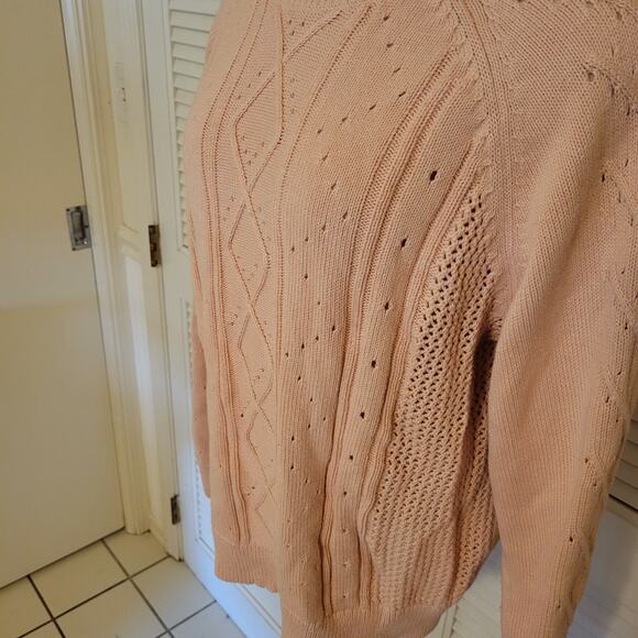 J.Crew XL Pink Cotton Cable Knit Crewneck Sweater Breathable Pullover - Picture 3 of 5
